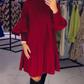 🌈Christmas Sales - 49% OFF🎉Women's Plus Size Lantern Sleeve Stand Collar Dress👗