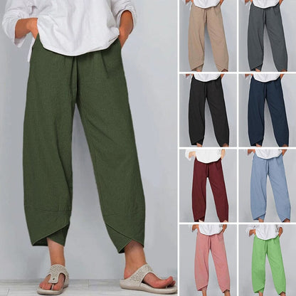 Vintage Asymmetrical Elastic Waist Pockets Pants